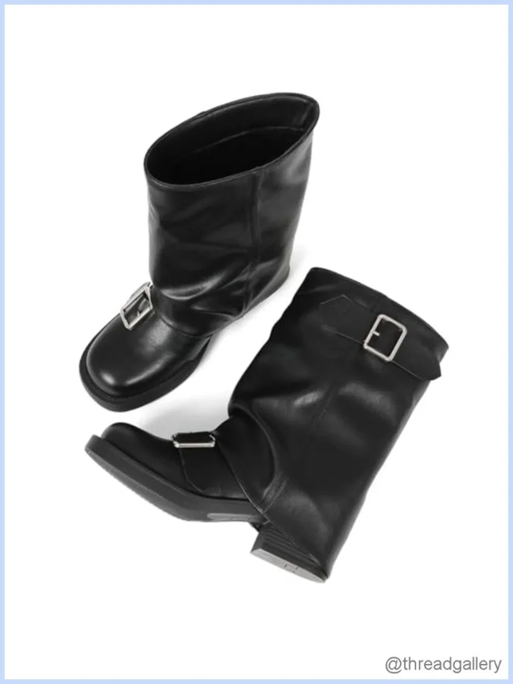 Fold Over Mid Calf Boots Women Festival Y2K Round Toe Slouchy Buckle Moto Biker